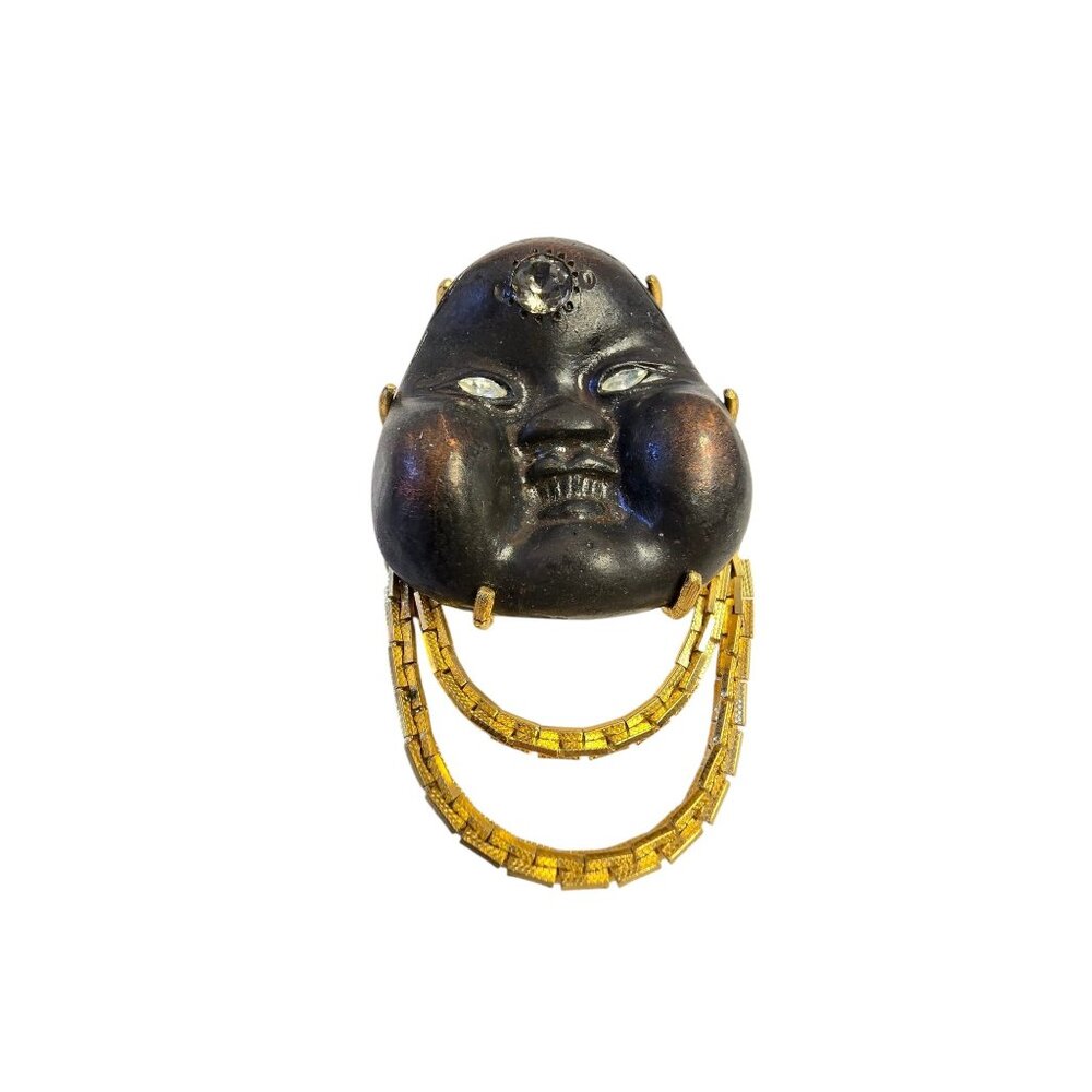 Vintage Rare Trifari Diane Love Japanese Goddess Of Mirth Okame Bronze-Tone Pin